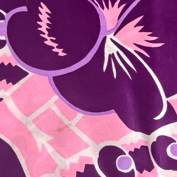 Vintage Silk Scarf Italy Oblong Pink Purple Floral 60s Flower Pucci Psychedelic - Picture 7 of 9
